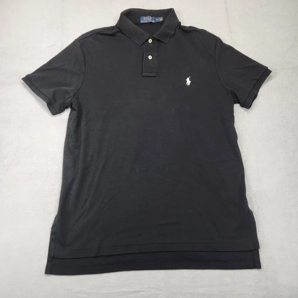 Polo Ralph Lauren Polo Shirt Men's L Black Short Sleeve 100% Cotton Pony Casual